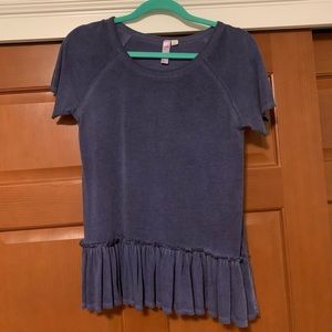 blue ruffle shirt